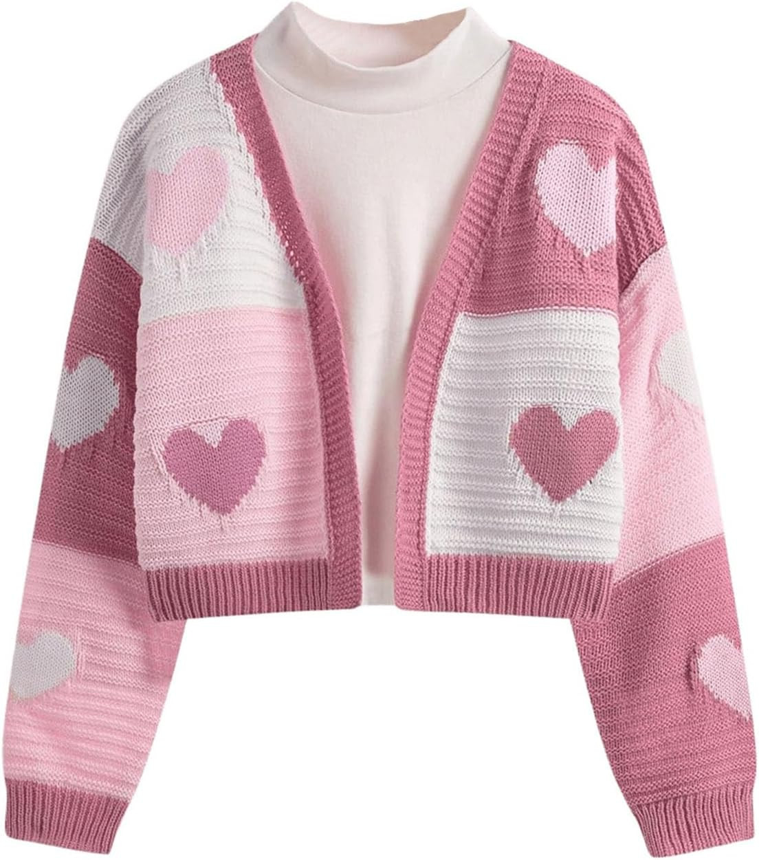 Verdusa Girl's Casual Long Sleeve Colorblock Graphic Print Knitted Cardigan Sweater | Amazon (US)