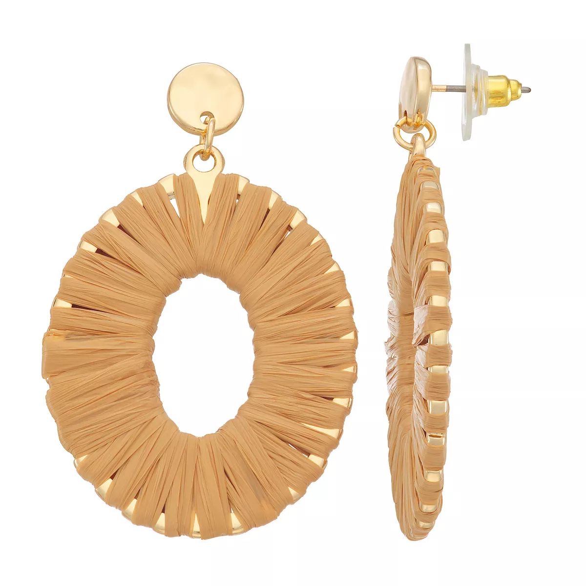 Sonoma Goods For Life® Gold Tone Raffia Open Circle Drop Earrings | Kohl's