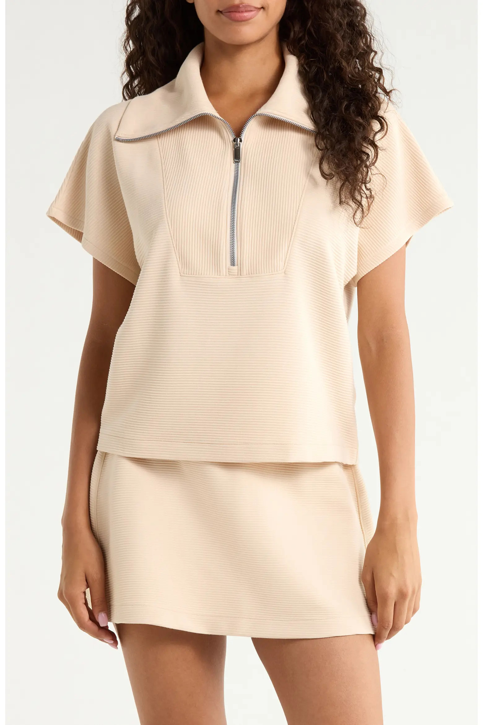 SPANX® Rib Short Sleeve Half Zip Pullover (Women) | Nordstrom | Nordstrom
