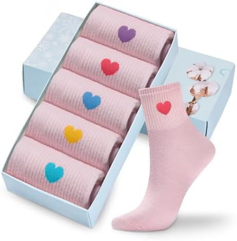 Corlap Women's Cute Cotton Crew Athletic Running Socks - Ankle High, Novelty Fun Heart Design 5-P... | Amazon (US)