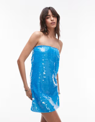 Topshop summer sequin bandeau dress in bright blue | ASOS (Global)