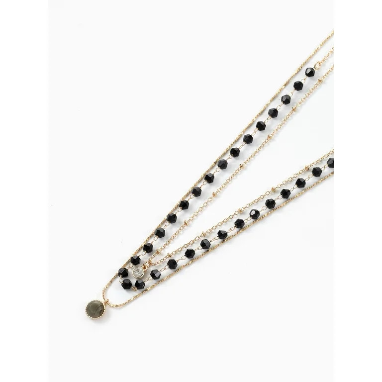 Time and Tru Women's Goldtone Layered Necklace Set, 3 Pieces, Black | Walmart (US)