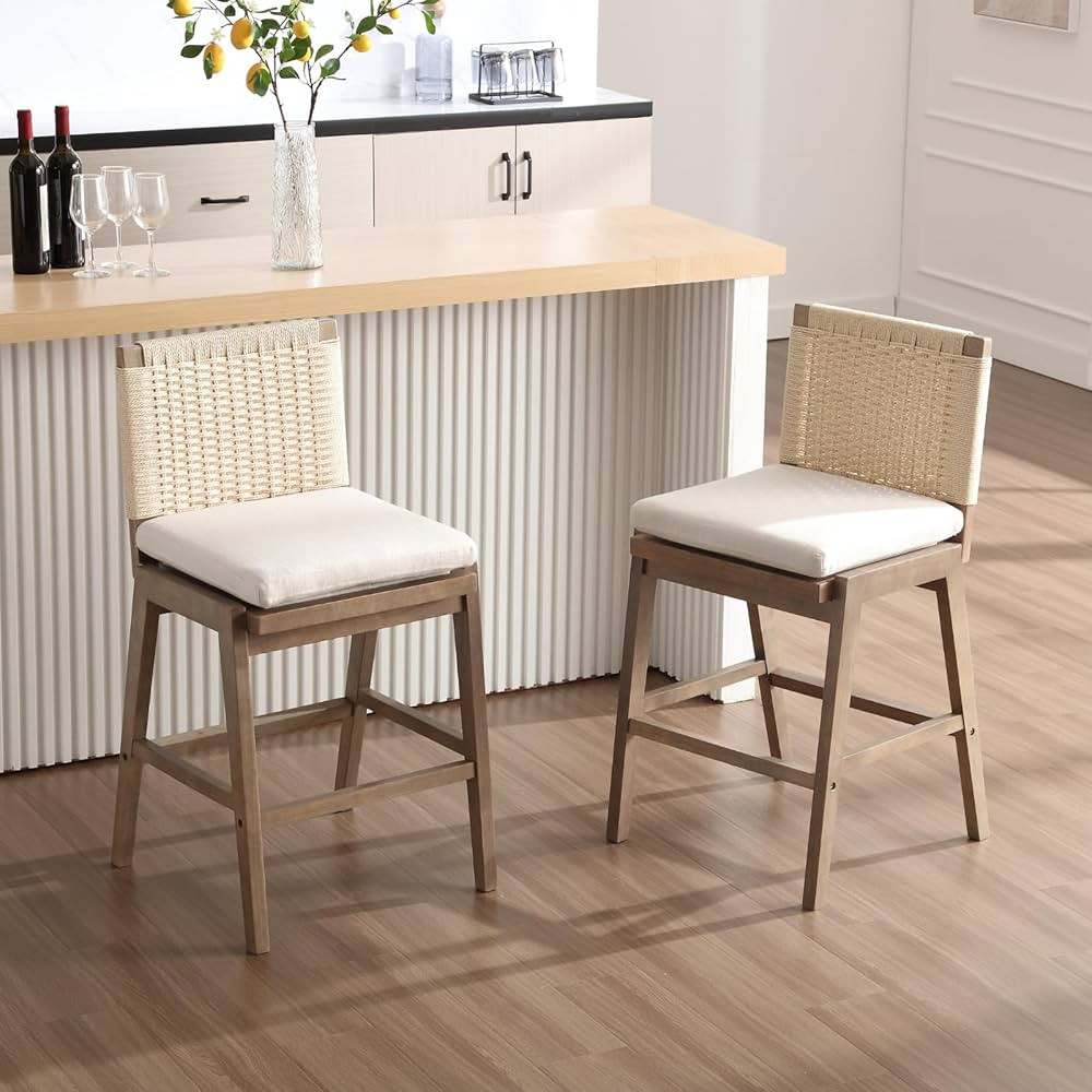 HEAH-YO Modern Counter Stools Set of 2, 27.25 Inches Counter Height Bar Stools with Woven Backres... | Amazon (US)