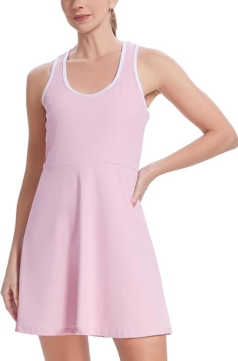 Women's Tennis Dress with Built-in Shorts, Square Neck Racerback Pleated Back for Tennis Pickleba... | Amazon (US)