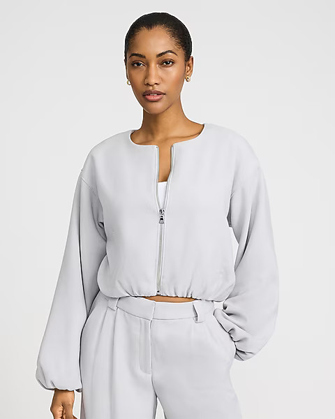 Crew Neck Zip Front Bubble Bomber Jacket | Express