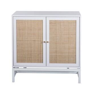 White Natural Rattan 2 Door Cabinet with 1 Adjustable Shelf and Golden Handle | The Home Depot
