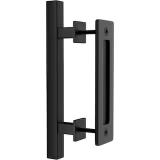 WINSOON 12 in. L Black Powder Coated Finish Pull and Flush Barn Door Handle Set, Large Rustic Two... | The Home Depot