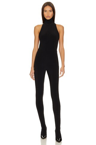 Norma Kamali X Revolve Halter Turtle Catsuit With Footsie in Black. - size L | Revolve Clothing (Global)
