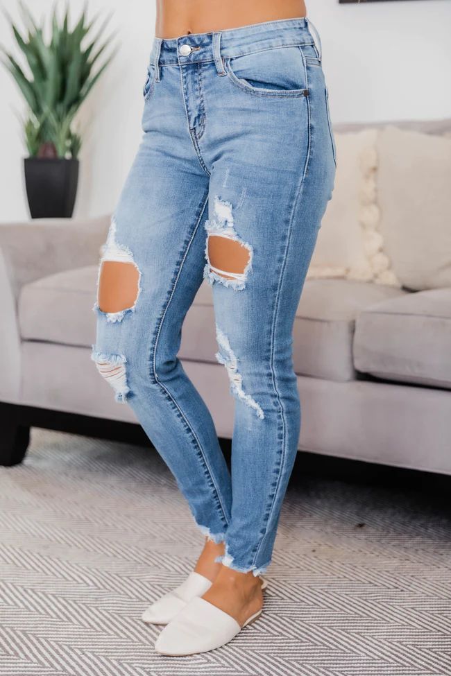 Sharon Distressed Jeans Medium Wash | The Pink Lily Boutique