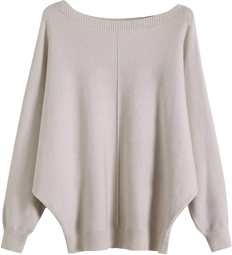 Hotmiss Women's Boat Neck Batwing Sleeves Dolman Knitted Sweaters and Pullovers Tops (Beige, One ... | Amazon (CA)