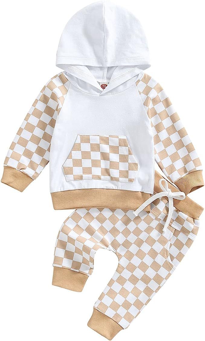 Amazon.com: Toddler Baby Boy Girl Fall Winter Clothes Checkerboard Plaid Hoodie Sweatshirt Tops E... | Amazon (US)