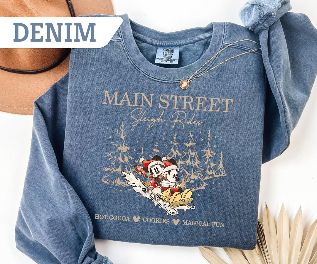 Comfort Colors® Disney Christmas Sweatshirt, Main Street Sleigh Ride Shirt, Retro Mickey Minnie ... | Etsy (US)