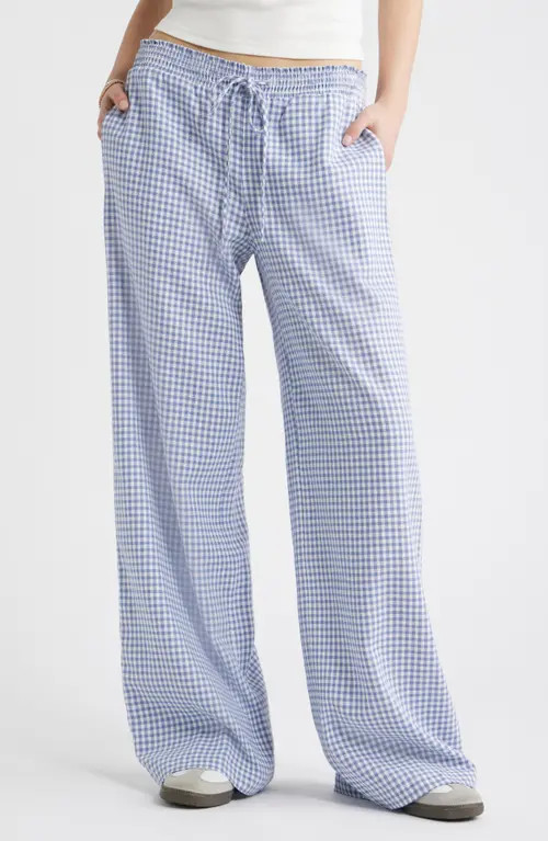BP. Linen Blend Beach Pants in Blue- White Demi Gingham at Nordstrom, Size Xx-Small | Nordstrom