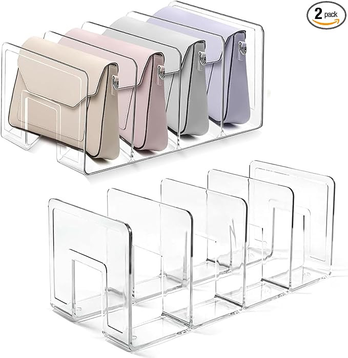 2 Pcs Acrylic Clear Purse Storage Organizers, 4 Sections Dividers in Bedroom Office (bright) | Amazon (US)