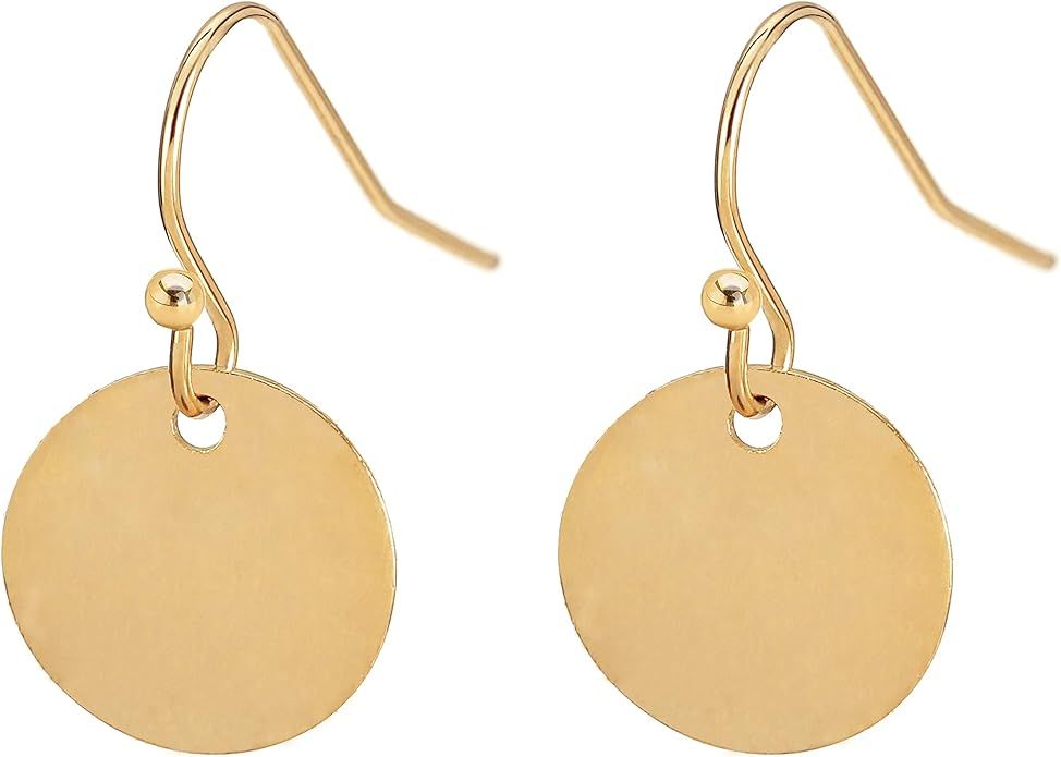 Gold Circle Disc Dangle Drop Earrings for Women Lightweight Small Round Hoop Statement Earrings M... | Amazon (US)