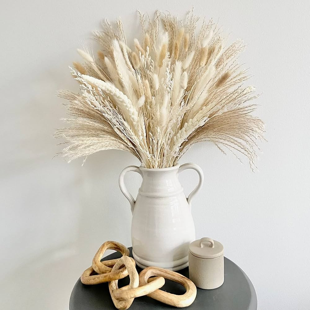 OAKOA 110 PCS Natural Dried Pampas Grass Decor - Pompas Floral - White Pampas Grass Bouquet - Pom... | Amazon (US)