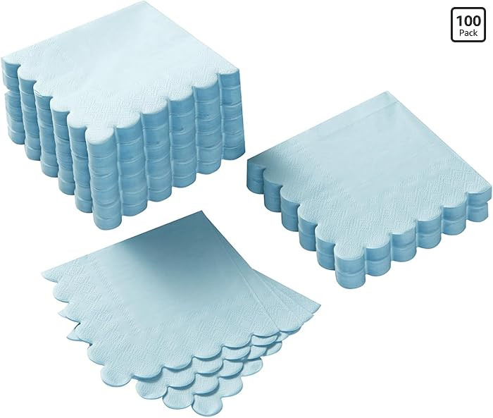 100 Pack Cocktail Napkin 2-Ply Scalloped Edged Dessert Napkins Folded 5 x 5 Inches Disposable Nap... | Amazon (US)