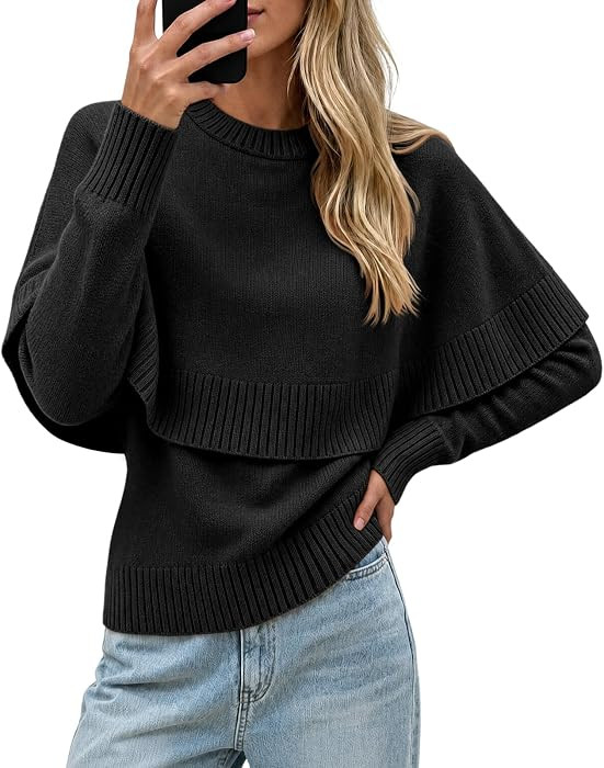 Soft Fitted Long Sleeve Crewneck Ribbed Capelet,Elegant Dressy Casual Trendy Cropped Womens Sweat... | Amazon (US)