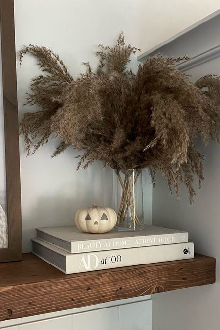 Neutral fall decor has my heart 🤍 I love styling my shelves for fall with warm pampas, coffee table books and a cute pumpkin for a touch of Halloween. 🍂 Neutral Fall Decor | Shelf Styling | Halloween Decor | Pumpkin Decor | Modern Fall Decor

#LTKHalloween #LTKSeasonal #LTKhome