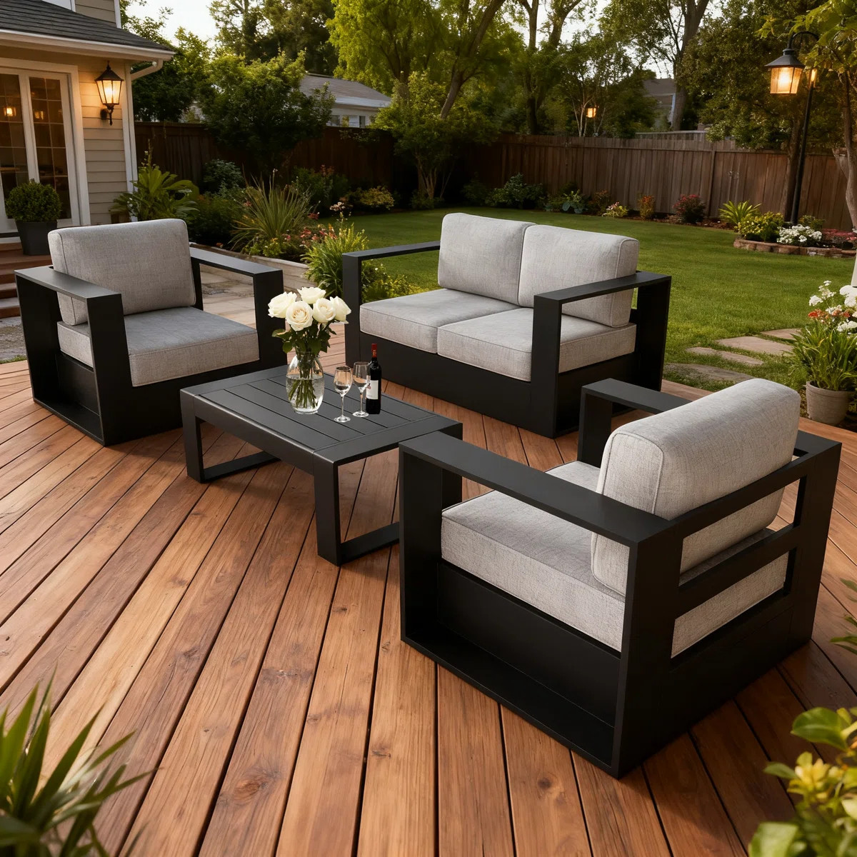 Modern Outdoor Aluminum 4-piece Conversation Set With Coffee Table | Wayfair North America