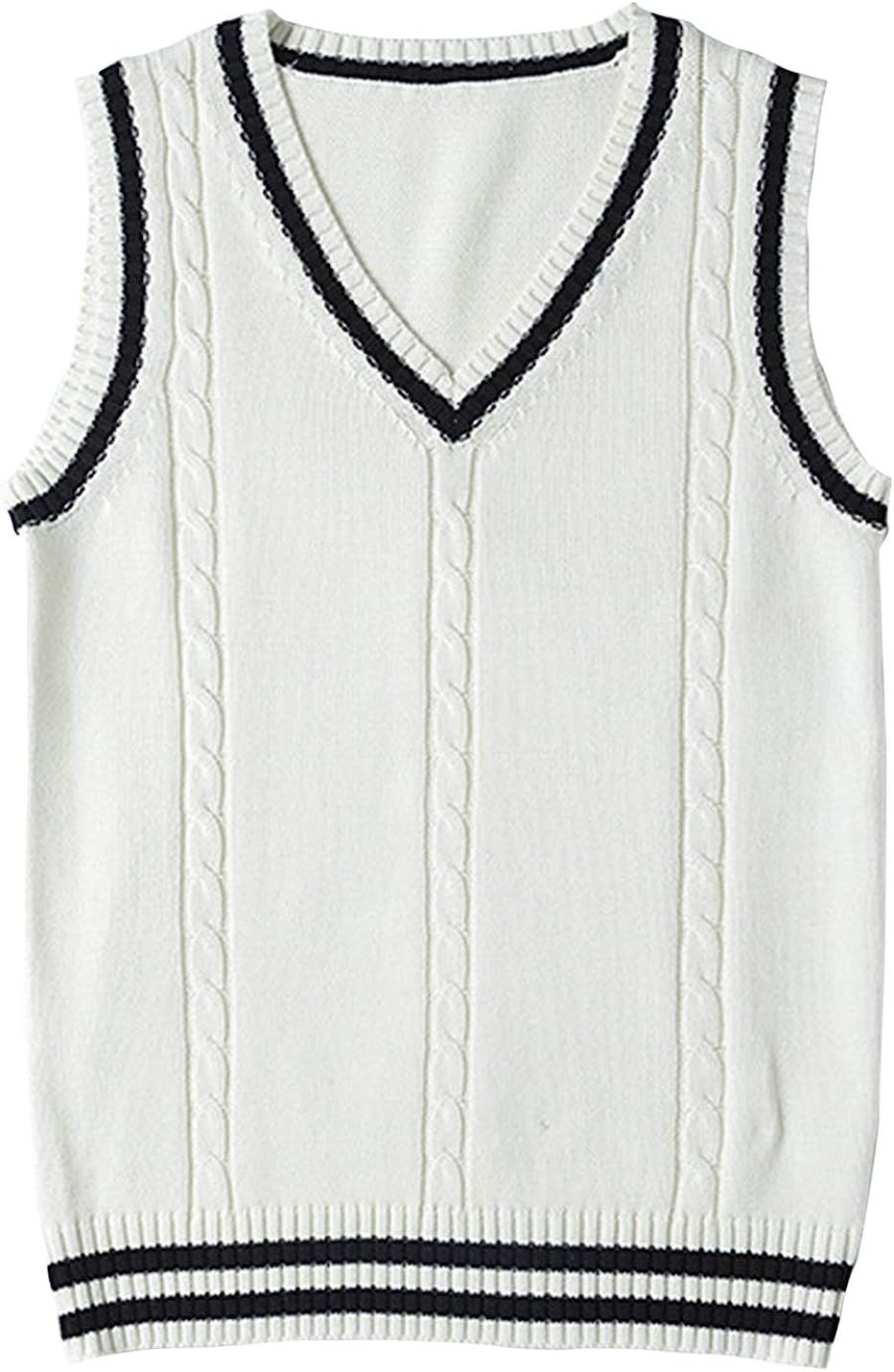 Locachy Women's Slim V Neck Sleeveless Sweater Vest Cable Knit Pullover Sweater | Amazon (US)