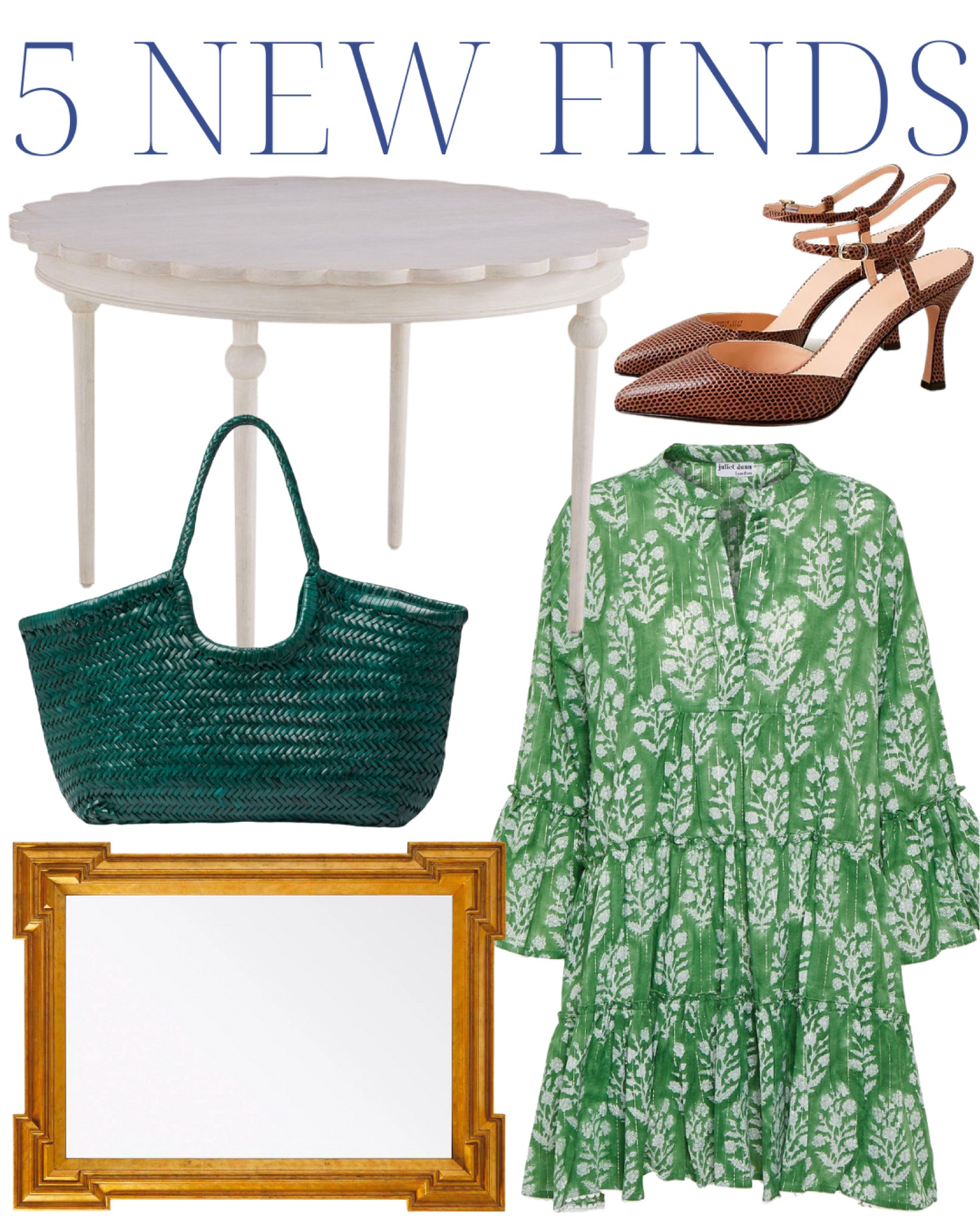 Scalloped table, dining table, forest big Nantucket basket bag, woven leather bag, green dress, floral dress, Italian leather kitten heels lizard embossed, large gold mirror, Serena and Lily, Ballard Designs, Tuckernuck, J.Crew, Anthropologie

#LTKstyletip #LTKhome #LTKsalealert