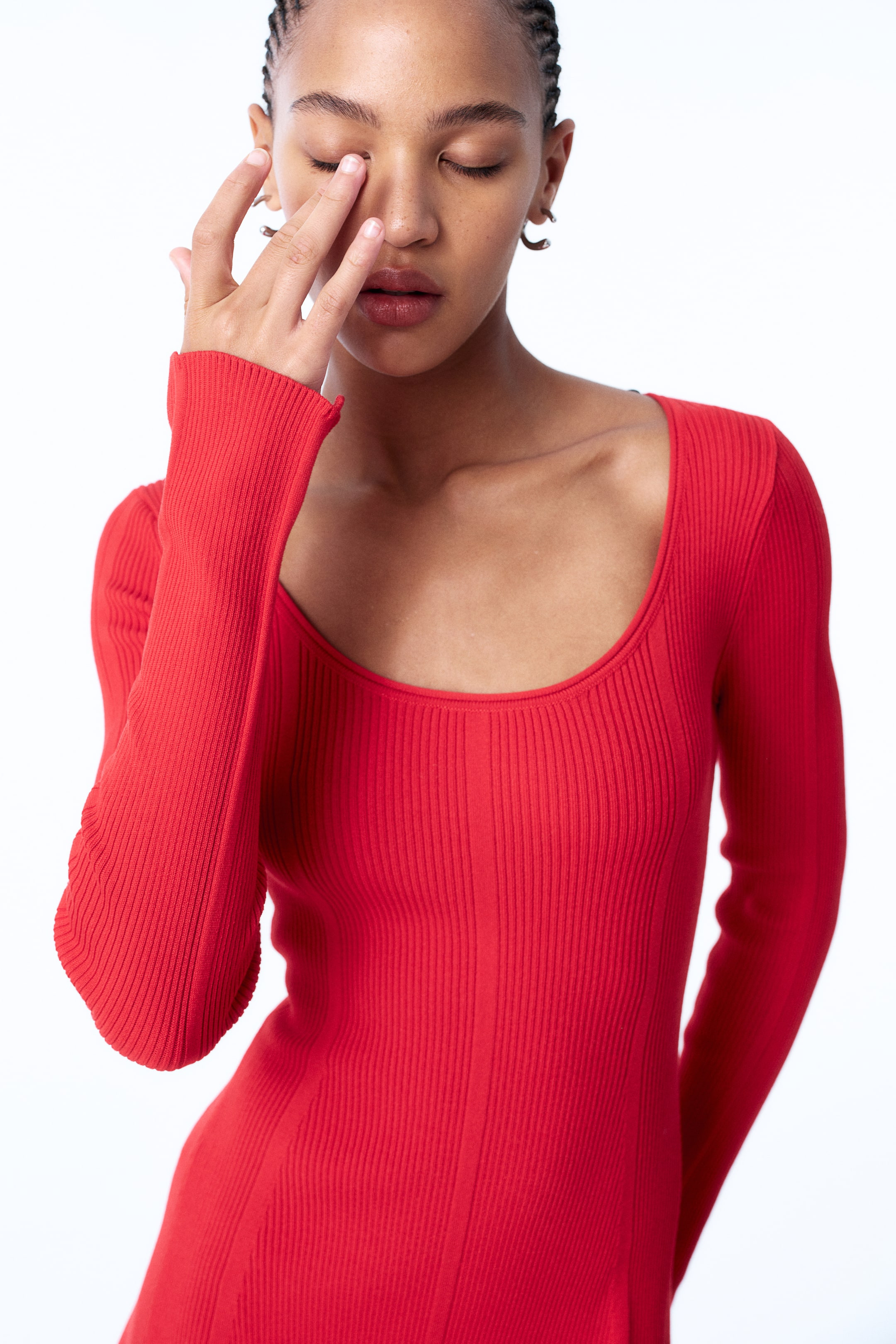 Flared-Skirt Rib-Knit Mini Dress - Red - Ladies | H&M US | H&M (US + CA)