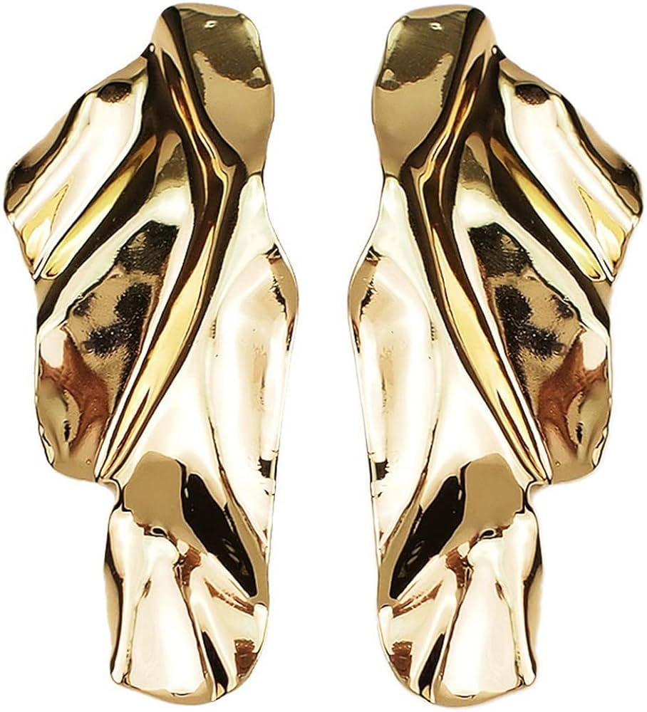 Statement Geometric Texture Earrings for Women Girls,Large Fashion Irregular Minimalism Metal Sim... | Amazon (US)