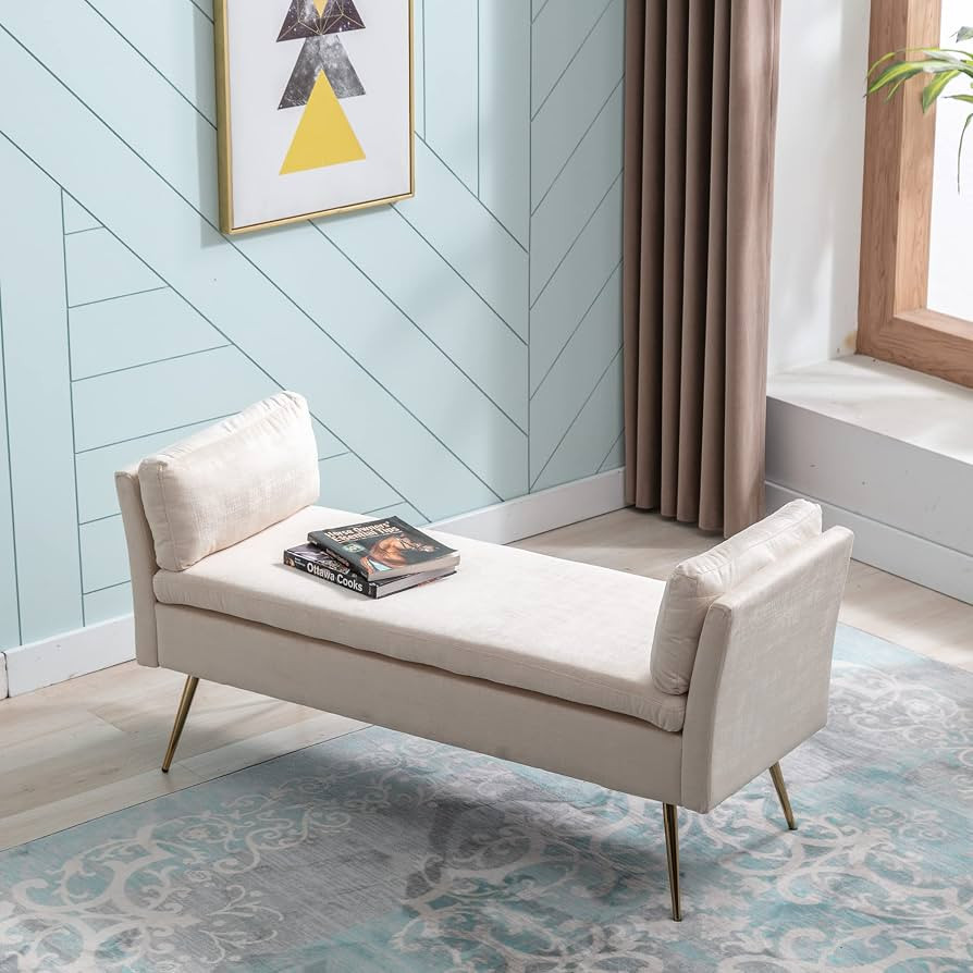 Beige Modern Velvet Ottoman Multifunctional Rectangular Sofa Stool, Storage Bench | Amazon (US)