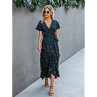 Women's Dress Dresses for Women Allover Print High Low -line Dress Dress (Color : Dark Green, Siz... | Amazon (US)