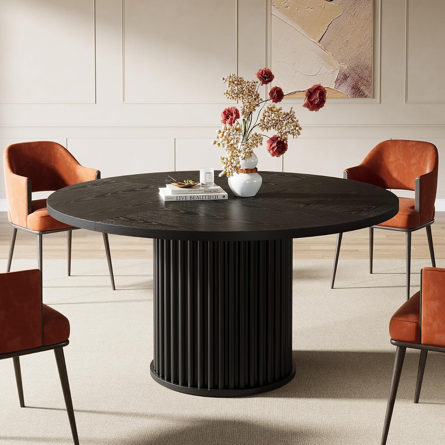 Tribesigns 47.24" Black Round Dining Table for 4-6 People | Modern Fluted MDF + Metal Base Kitche... | Amazon (US)