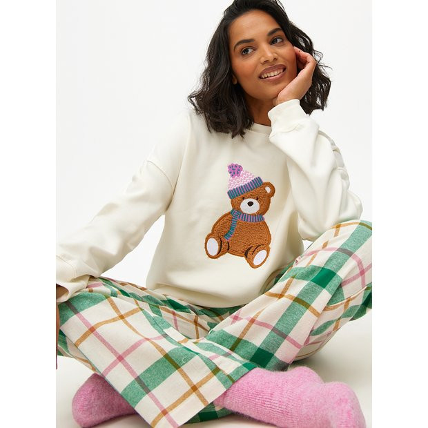Buy Matching Family Women's Cream & Green Bear Christmas Pyjamas 12 | Pyjamas | Tu | Tu Clothing