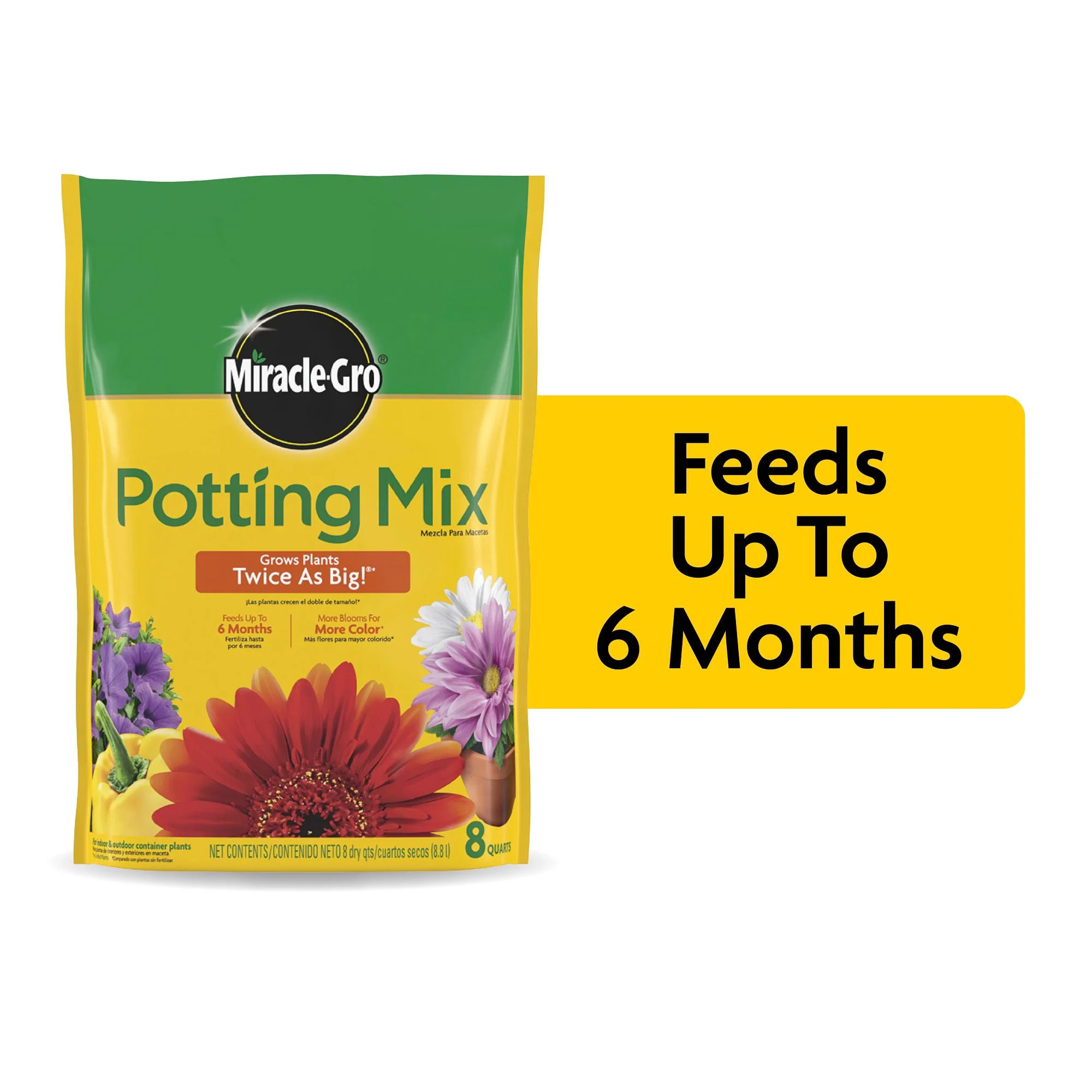 Miracle-Gro Potting Mix, For Indoor or Outdoor Potted Plants, Flowers, Shrubs, 8 qt. | Walmart (US)
