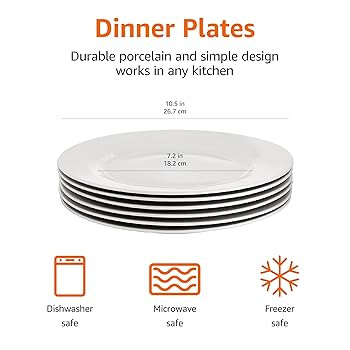 Amazon Basics 6-Piece White Dinner Plate Set, 10.5 inches | Amazon (US)