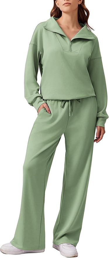 PINSPARK 2 Piece Sets for Women 2025 Fall Outfits Sweatsuit Oversized Sweatshirt Wide Leg Sweatpa... | Amazon (US)