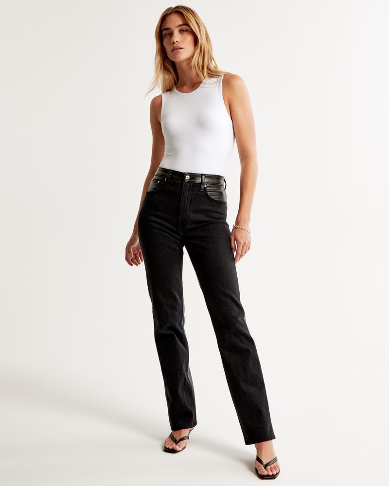 Women's Mixed Fabric Ultra High Rise 90s Straight Jean | Women's Clearance | Abercrombie.com | Abercrombie & Fitch (US)
