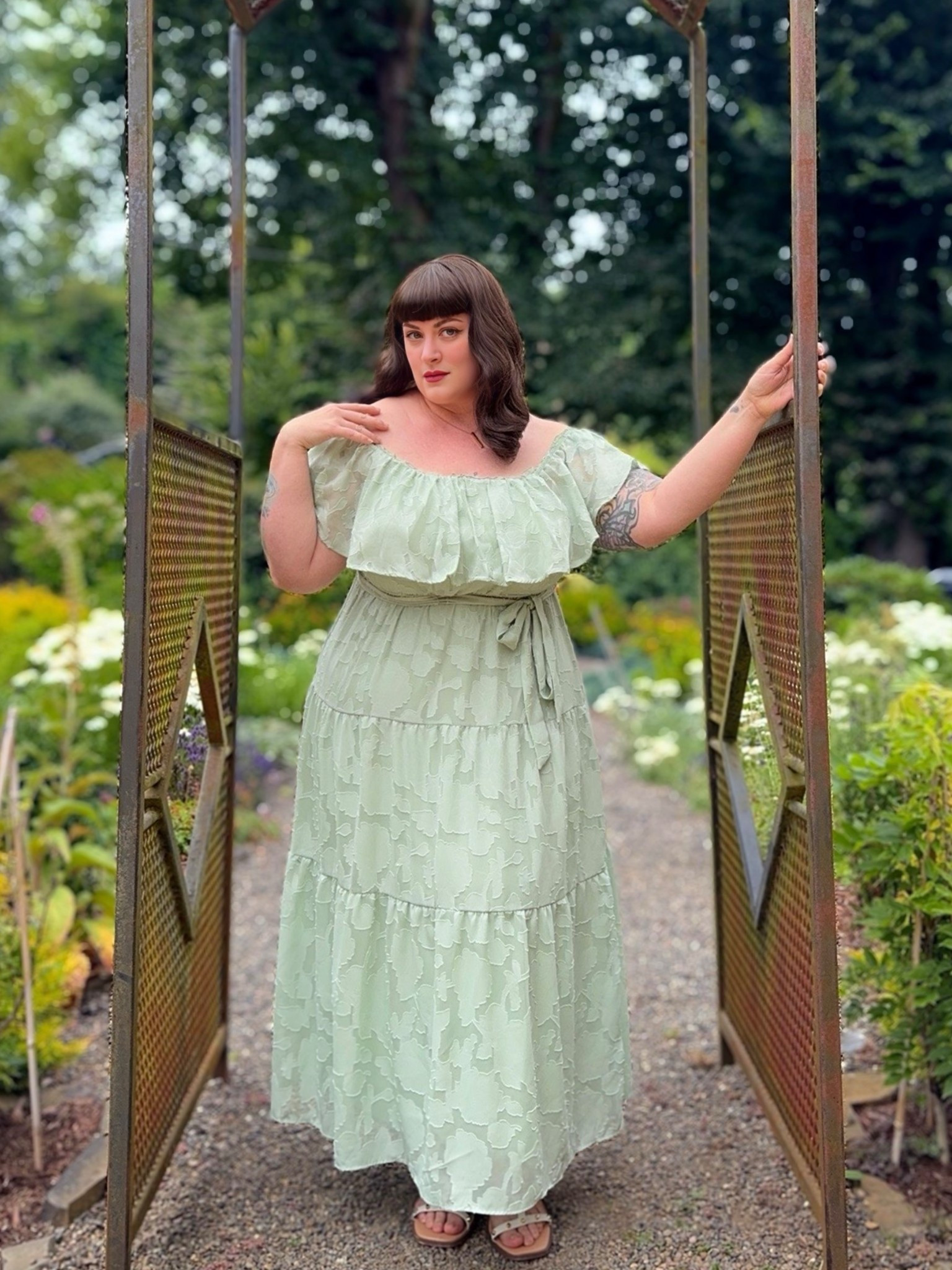 Plus size maxi dress with off shoulder ruffle and attached belt 

#LTKSeasonal #LTKFindsUnder50 #LTKPlusSize