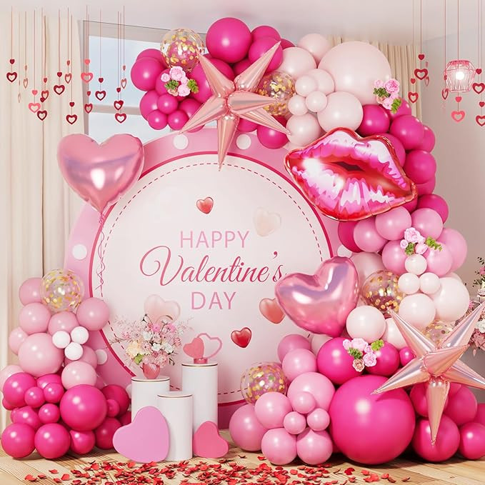AobkDeco Valentines Balloons Arch Garland Kit with Explosion Star Pink Heart Lip foil balloon for... | Amazon (US)