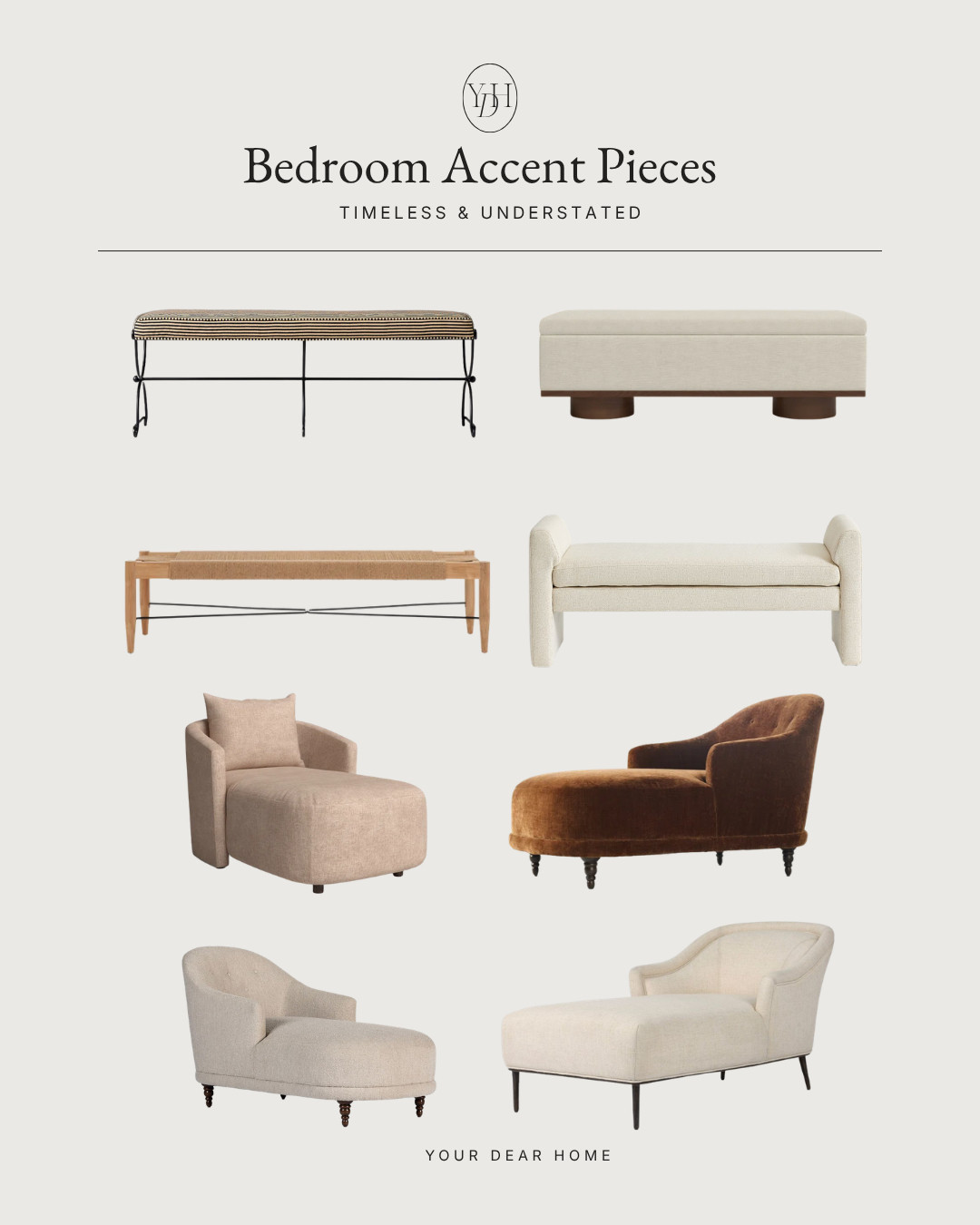 Accent pieces are what make a bedroom feel finished. Benches, lounge chairs and small seating moments fill out the room beautifully while also making the space feel softer, warmer and more lived in. 

 #LTKHome