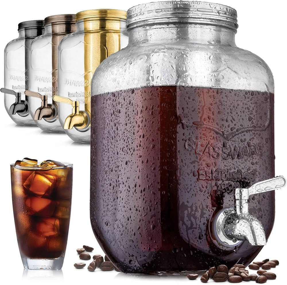 Zulay Kitchen Cold Brew Coffee Maker - 1 Gallon Glass Pitcher With Lid, Spout, and Infuser - Iced... | Amazon (US)