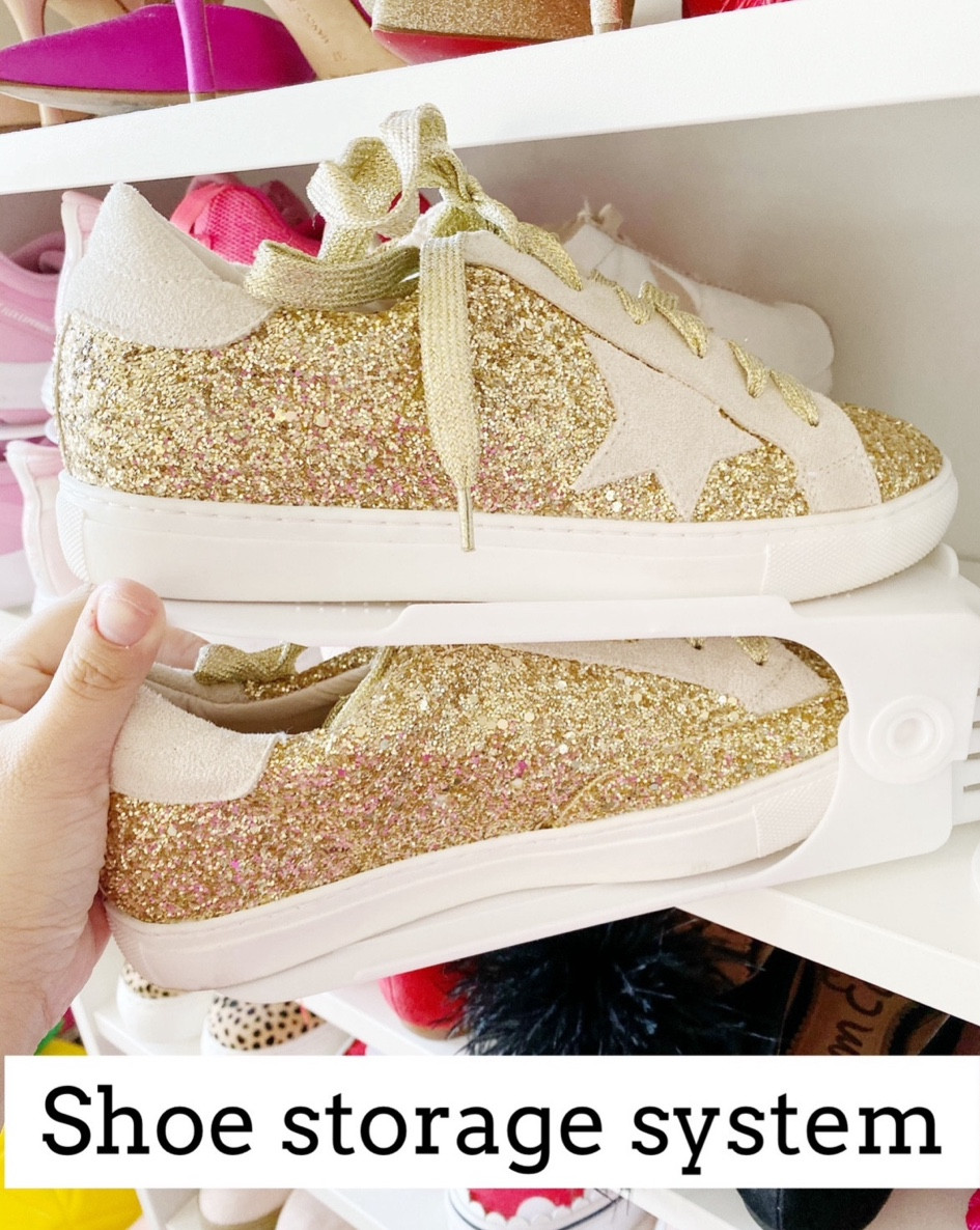 Amazon finds! These stacking shoe organizers clear up so much closet space and are adjustable to fit a variety of different sized and types of shoes