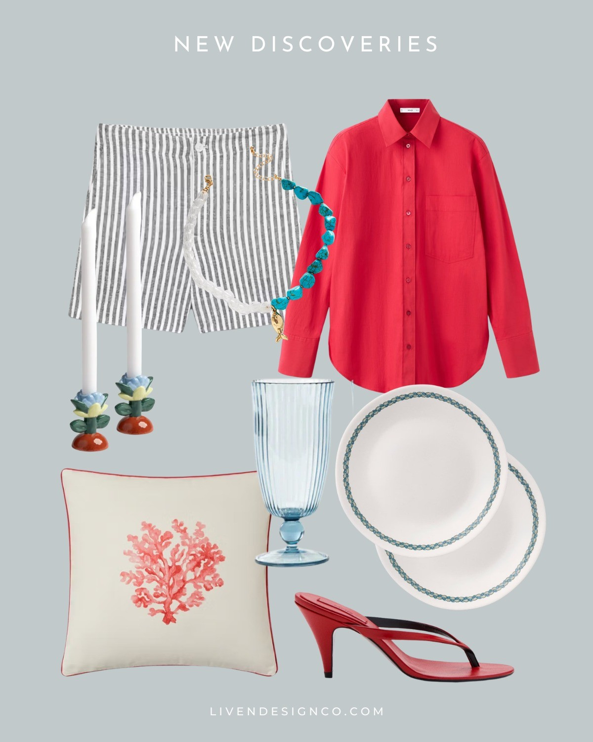 New discoveries. Red button down. Mango. Melamine plates. Outdoor dining. Coral pillow. Outdoor pillow cover. Patio decor. Candle holders. Blue acrylic goblet drinkware. Striped shorts

#LTKSeasonal #LTKHome #LTKSaleAlert