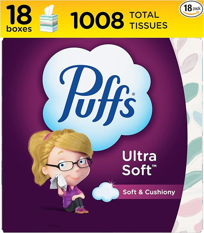 Puffs Ultra Soft Facial Tissues, 18 Cubes, 56 Facial Tissues Per Box | Amazon (US)