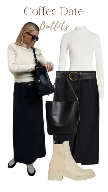 White turtle neck top, black denim skirt, belt, bucket bag, ballet flats, spring outfit, spring fashion 

#LTKfindsunder50 #LTKstyletip #LTKworkwear