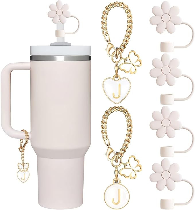 Compatible with Stanley Cup Accessories, 2PCS Butterfly Letter Charms with 4PCS 10mm Stanley Stra... | Amazon (US)