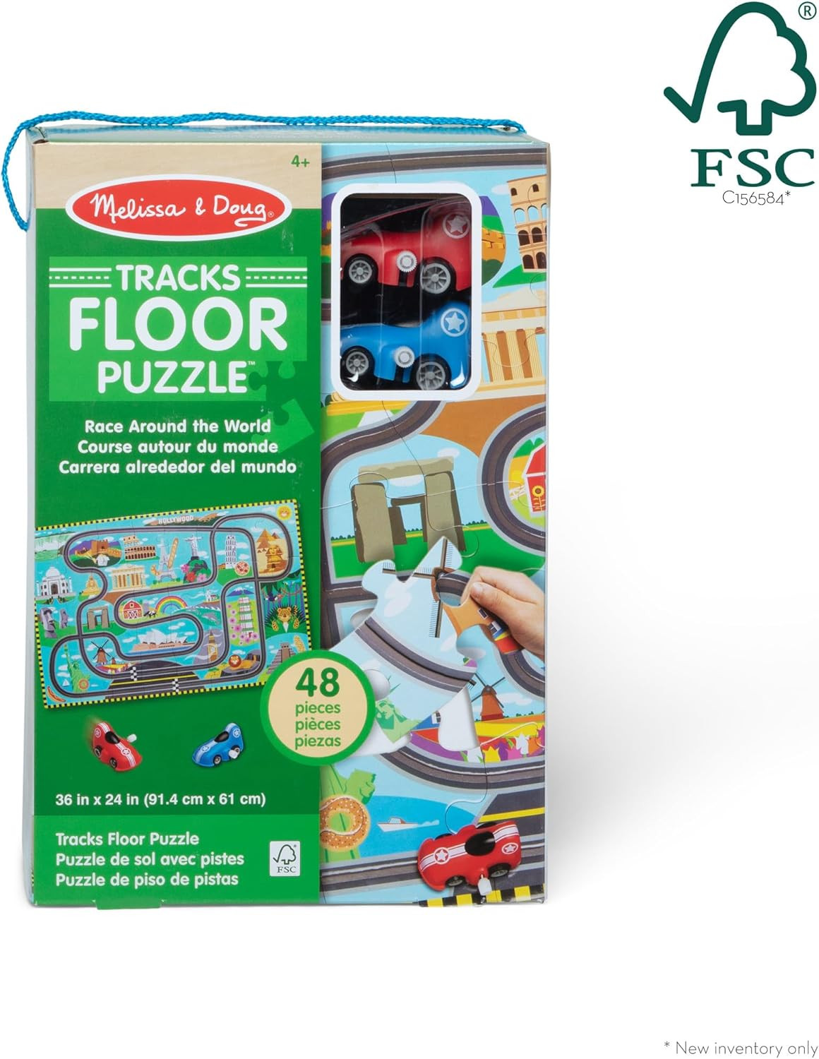 Melissa & Doug Race Around the World Tracks Cardboard Jigsaw Floor Puzzle and Wind-Up Vehicles ... | Amazon (US)