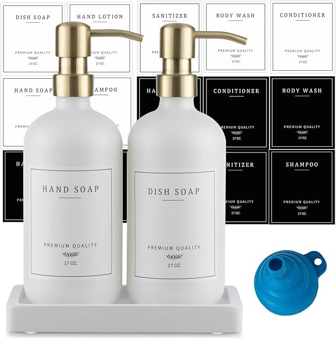 Thick Glass Soap Dispenser - Kitchen Dish Soap Dispenser &Hand Soap Dispenser Set,Rustproof Pump ... | Amazon (US)