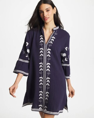 Women's Woven Embroidered Swim Cover-Up in Blue | Chico's | Chico's