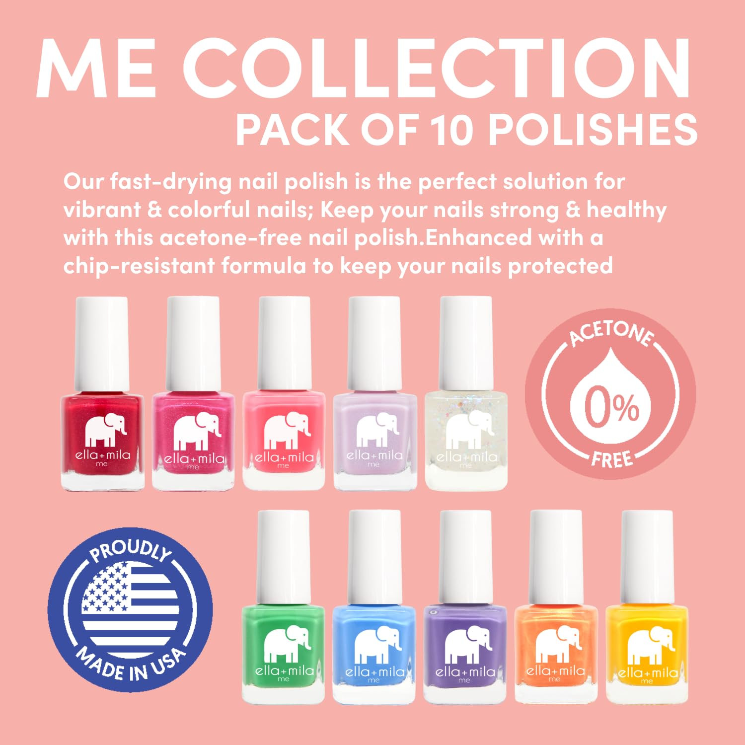 ella+mila Professional Nail Polish Set - Quick Dry Nail Polish - 10 Pack Vibrant Colors - Vegan N... | Amazon (US)
