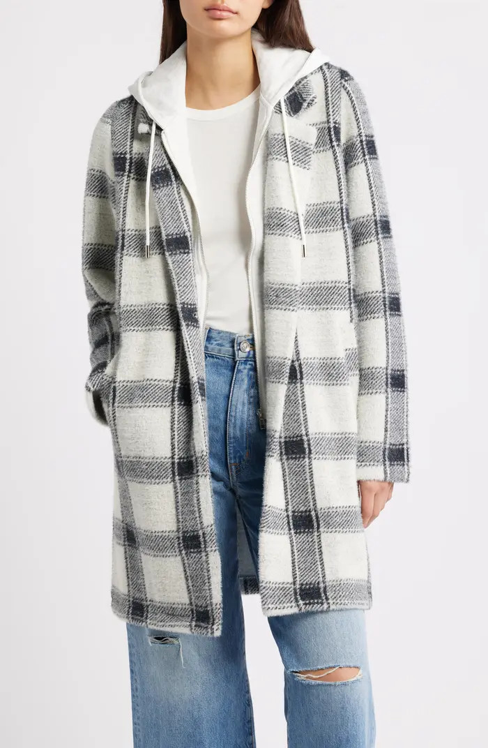 Plaid Coat with Bib Hoodie | Nordstrom